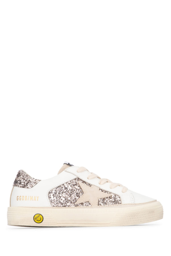 KIDS Golden Goose May Leather And Glitter U Shoes - OPTICWHITECINDERSEEDPEARL