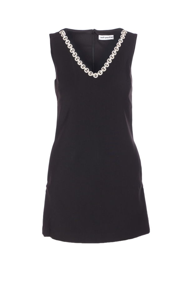 Self-Portrait Crepe Crystal Trim Mini Dress - Black