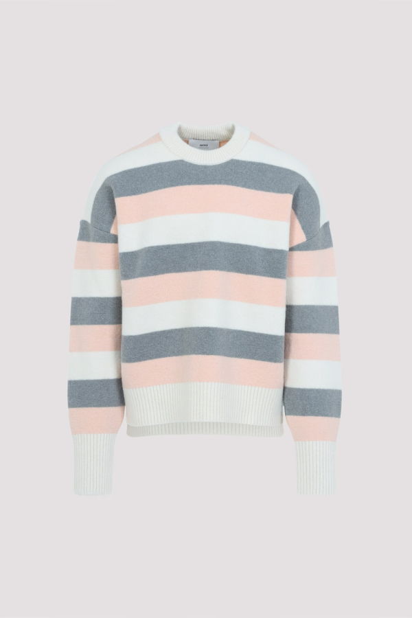 Ami Alexandre Mattiussi Striped Crewneck Sweater - Grey Powder Off White