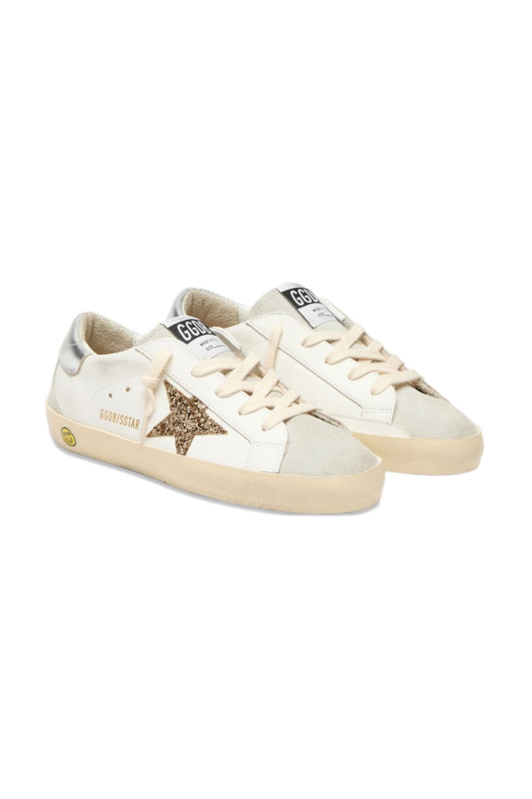 KIDS Golden Goose Leather Sneakers With Glitter Star Sneakers - White