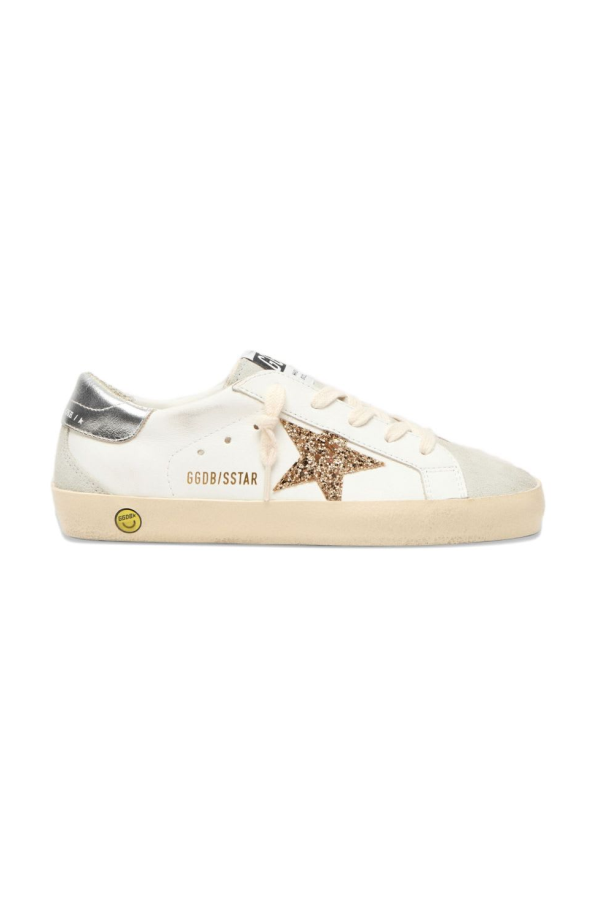 KIDS Golden Goose Leather Sneakers With Glitter Star Sneakers - White