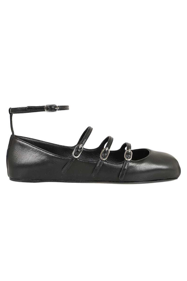 Alexander McQueen Buckled-Straps Square-Toe Ballerina Shoes - Black
