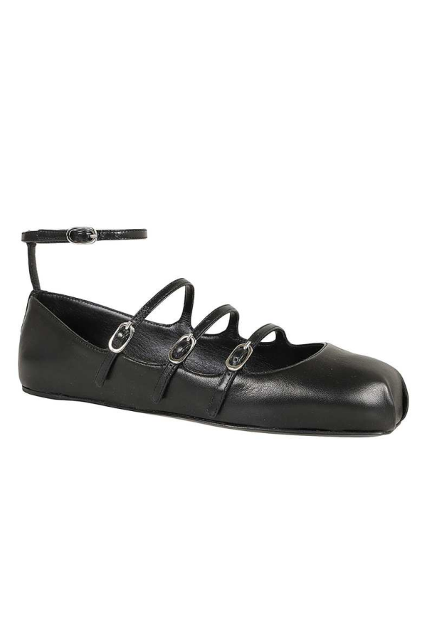 Alexander McQueen Buckled-Straps Square-Toe Ballerina Shoes - Black