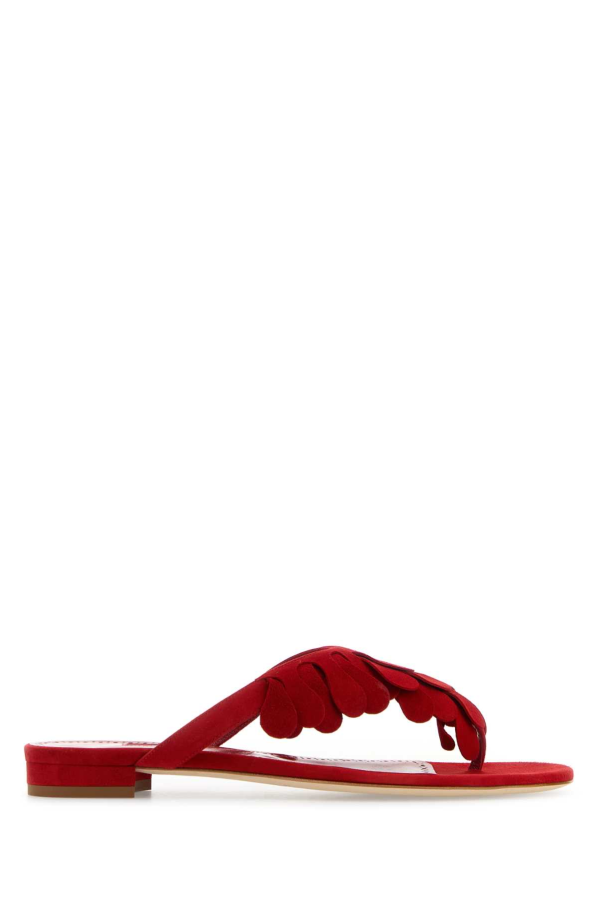 Manolo Blahnik Tamako Suede Thong Slippers - Red