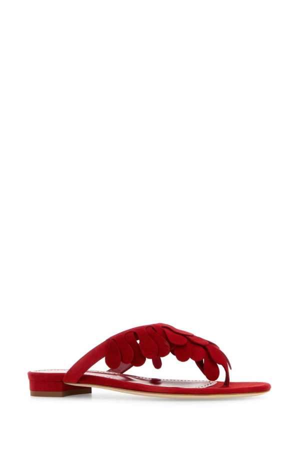 Manolo Blahnik Tamako Suede Thong Slippers - Red