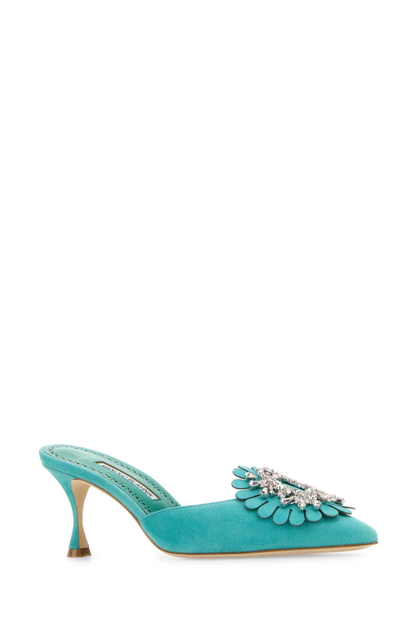 Manolo Blahnik Turquoise Suede Shogmu Mules