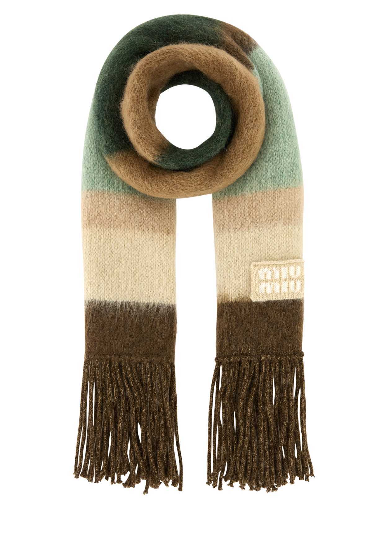 MIU MIU Embroidered Mohair Blend Scarf - COGNACTUNDRA - Image 1 of 2