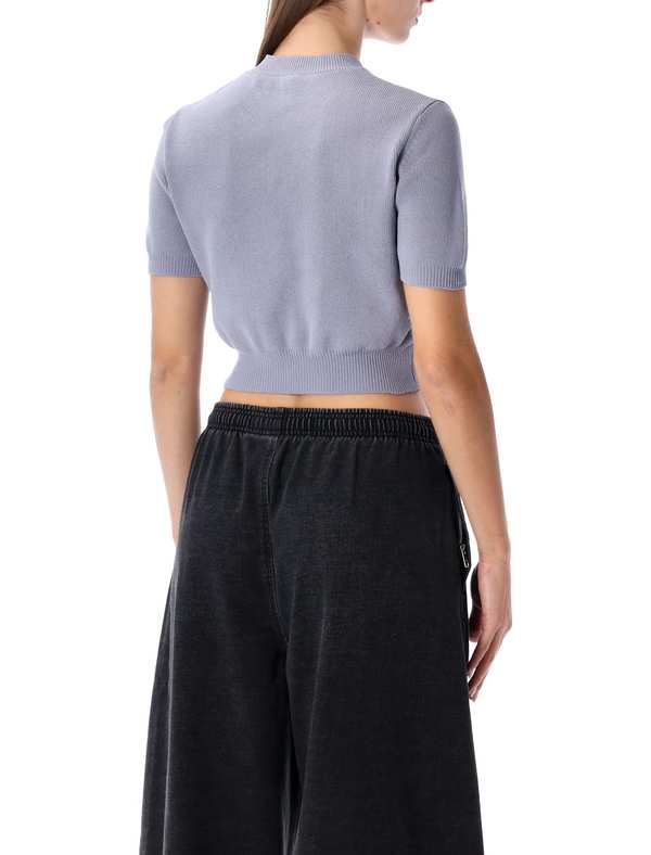 ALEXANDER WANG Cropped Ribbed Chenille Sweater With Logo Sweater - Lavender Grey