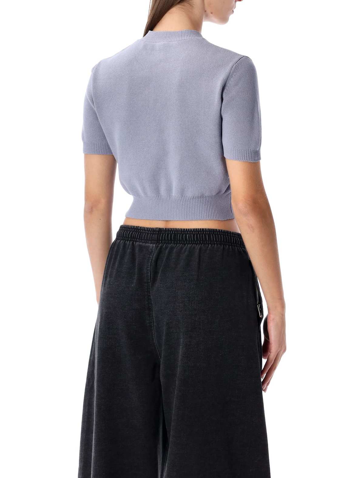 ALEXANDER WANG Cropped Ribbed Chenille Sweater With Logo Sweater - Lavender Grey - Image 2 of 3