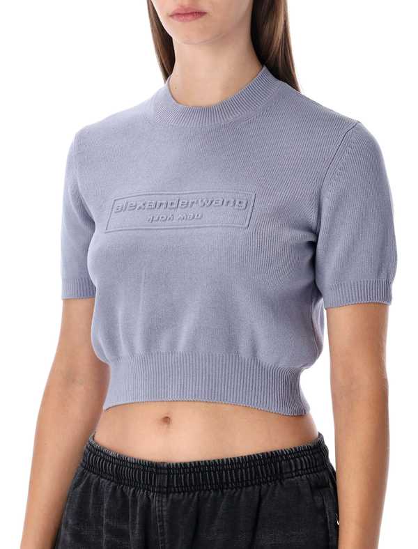 ALEXANDER WANG Cropped Ribbed Chenille Sweater With Logo Sweater - Lavender Grey