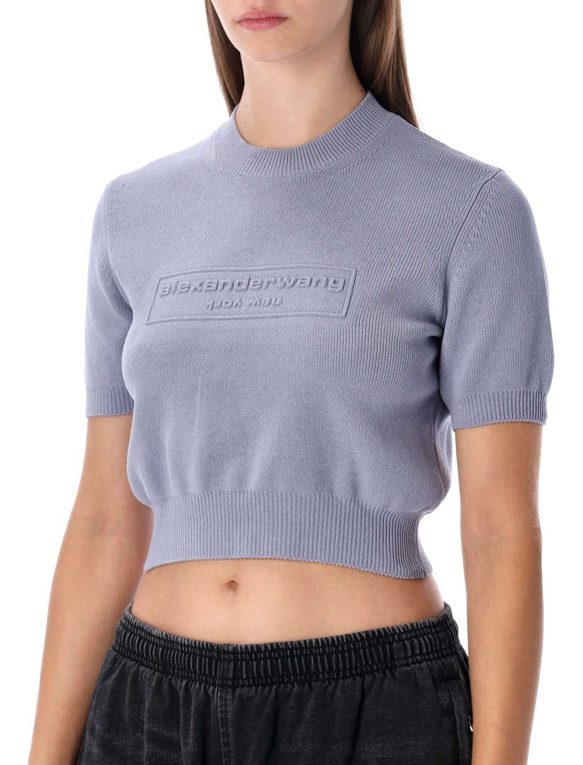 ALEXANDER WANG Cropped Ribbed Chenille Sweater With Logo Sweater - Lavender Grey - Image 3 of 3