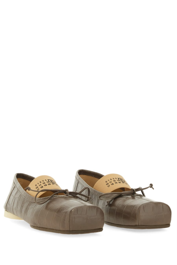 MM6 Maison Margiela Crocodile-Effect Leather Ballerina Flat Shoes - Brown