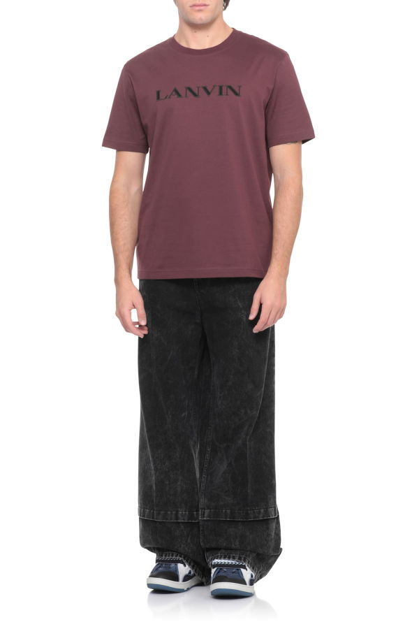 Lanvin T-Shirt With Embroidered Logo Tee - Bordeaux