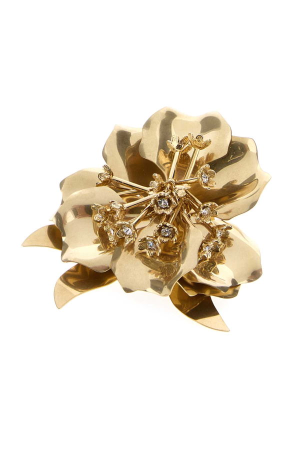 MIU MIU Gold Metal Brooch - Gold / Crystal