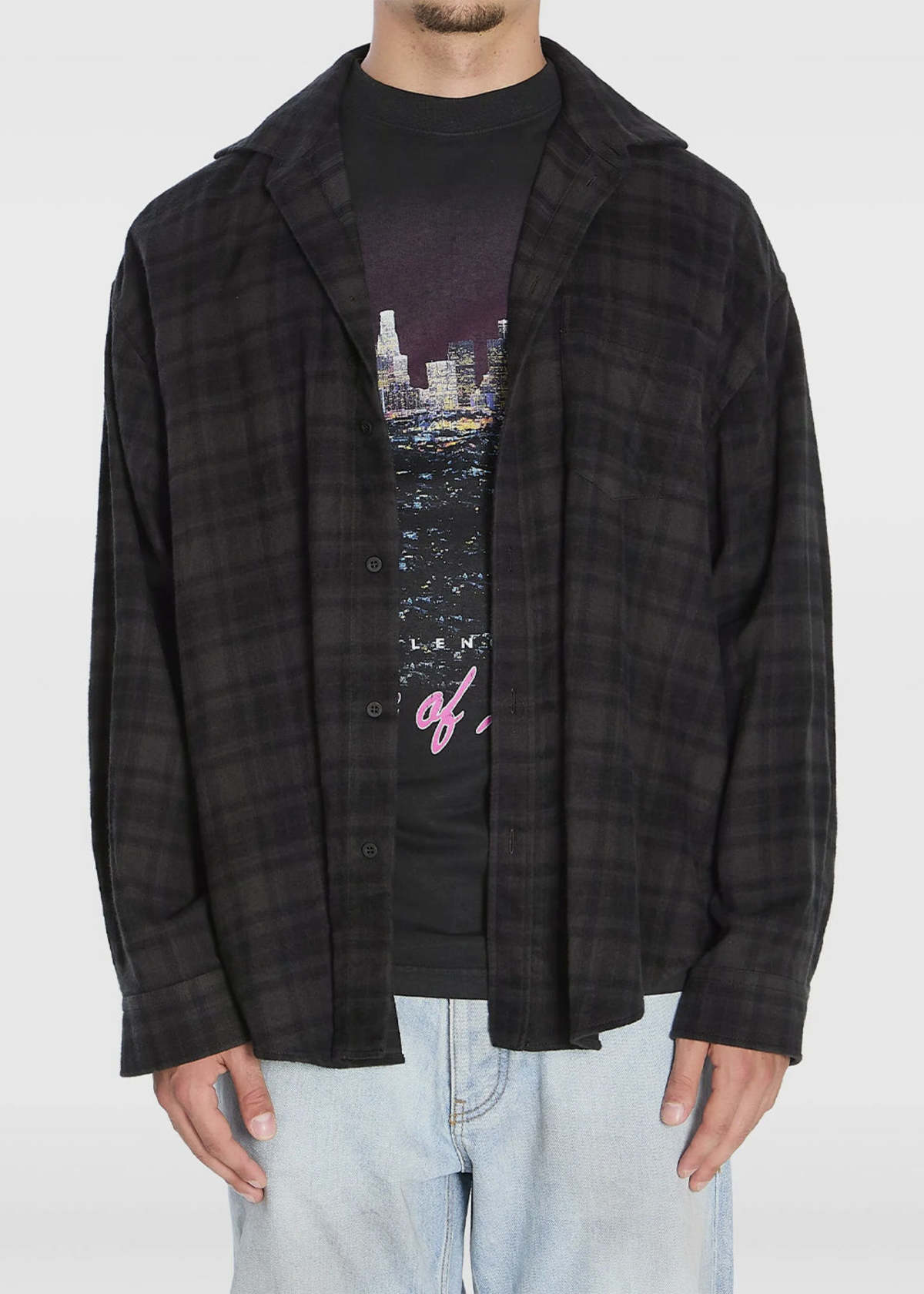 Balenciaga Layered Flannel Shirt - Black - Image 1 of 4