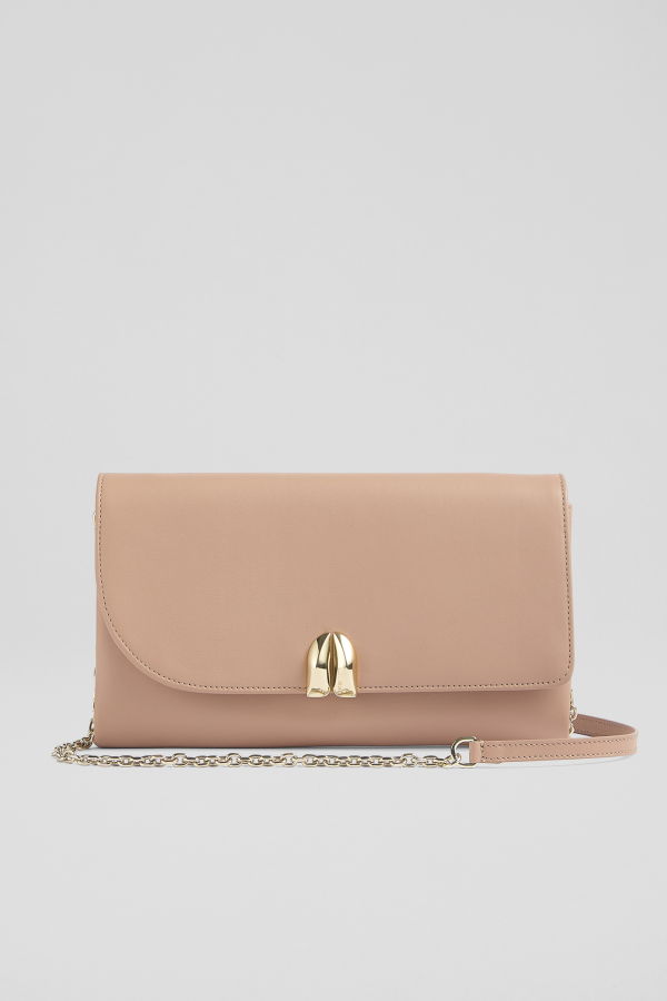 LK Bennett Aria Curve Flap Wide Clutch Bag - Trench