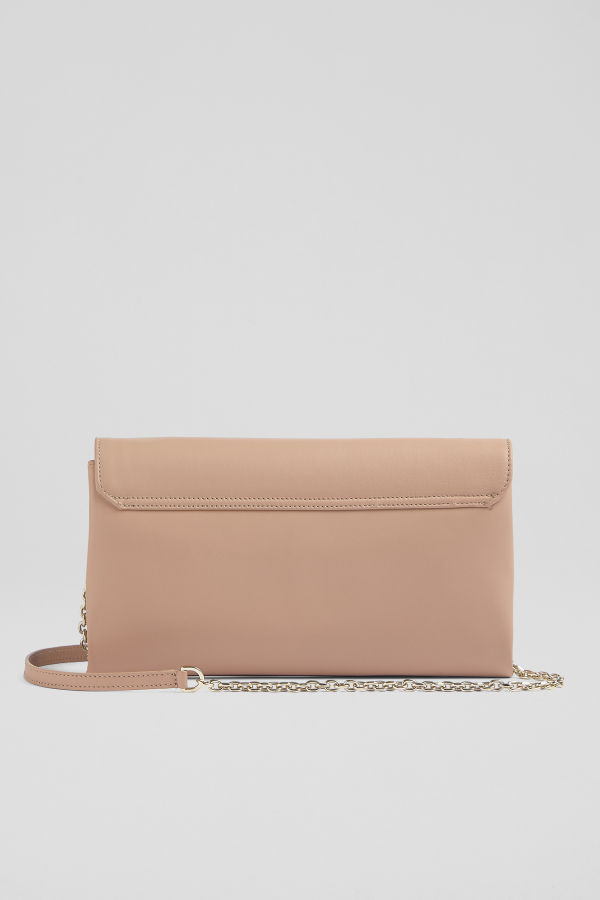 LK Bennett Aria Curve Flap Wide Clutch Bag - Trench