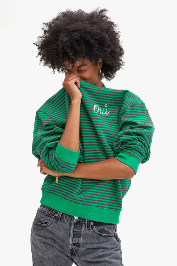 Clare V. Oversized Striped Sweatshirt - Green/Black Stripe