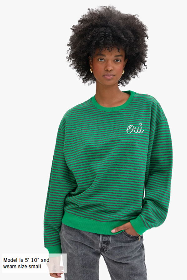 Clare V. Oversized Striped Sweatshirt - Green/Black Stripe