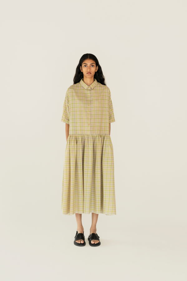 Runaway Bicycle Miley Dress - Green Checks