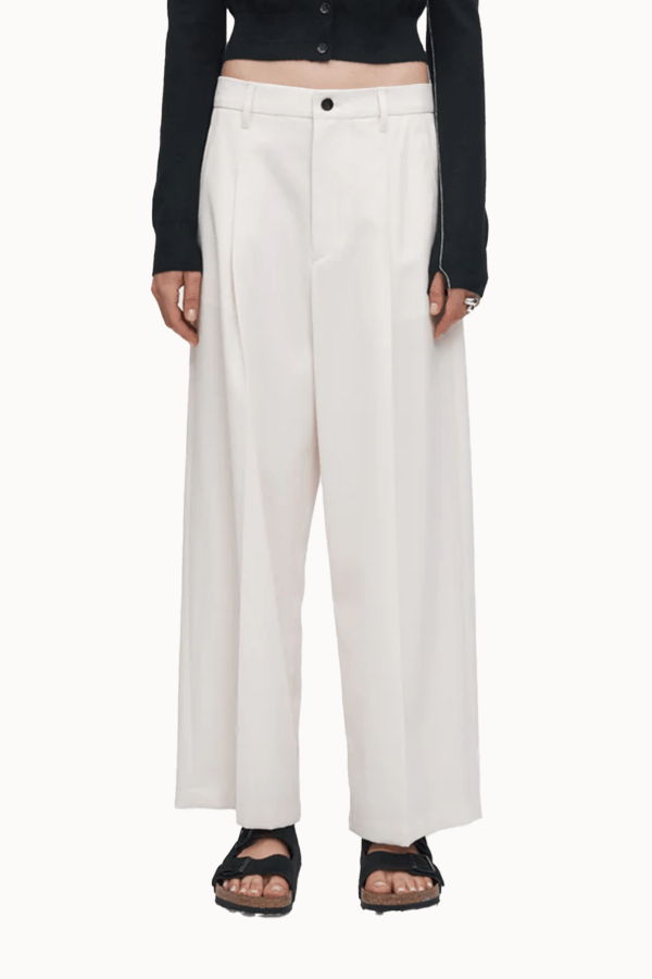 MARIA McMANUS Pleat Front Wide Leg Crop Pants - Ivory