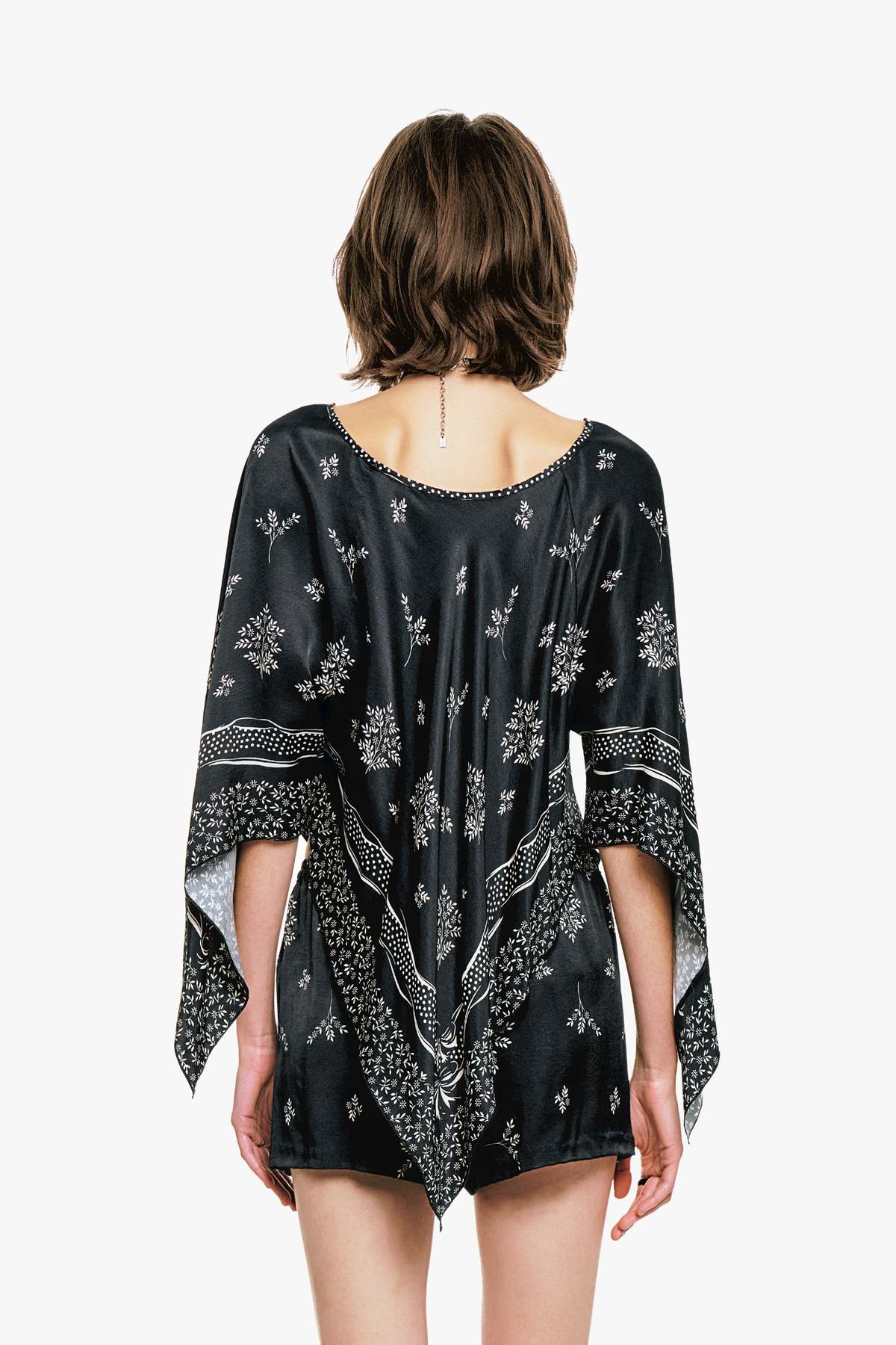 Anna Sui Ribbon Handkerchief Satin Print Poncho - Image 4 of 7