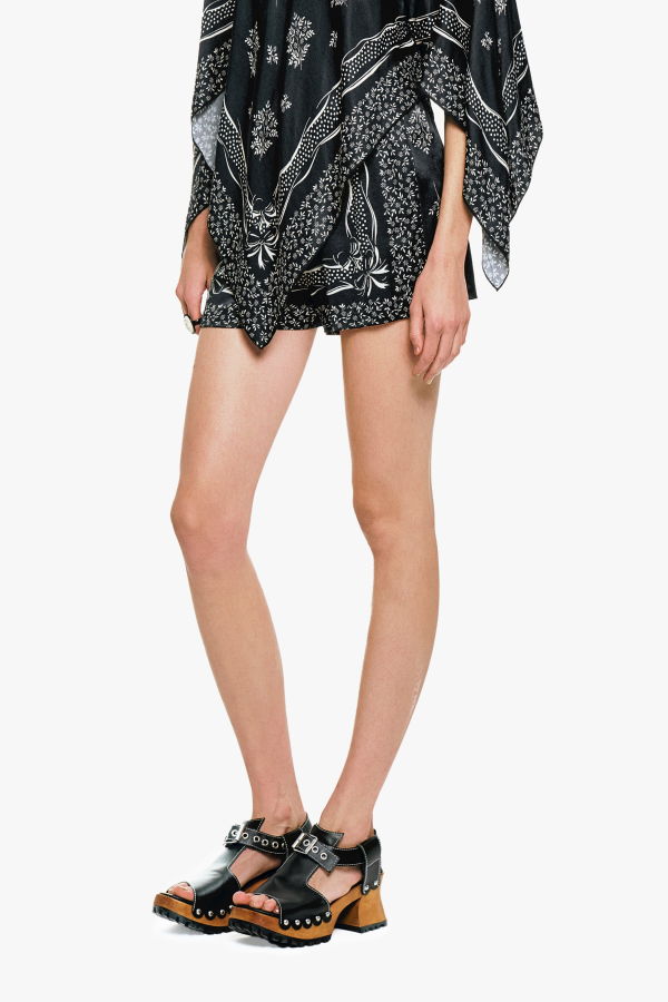 Anna Sui Ribbon Handkerchief Satin Print Shorts - Black