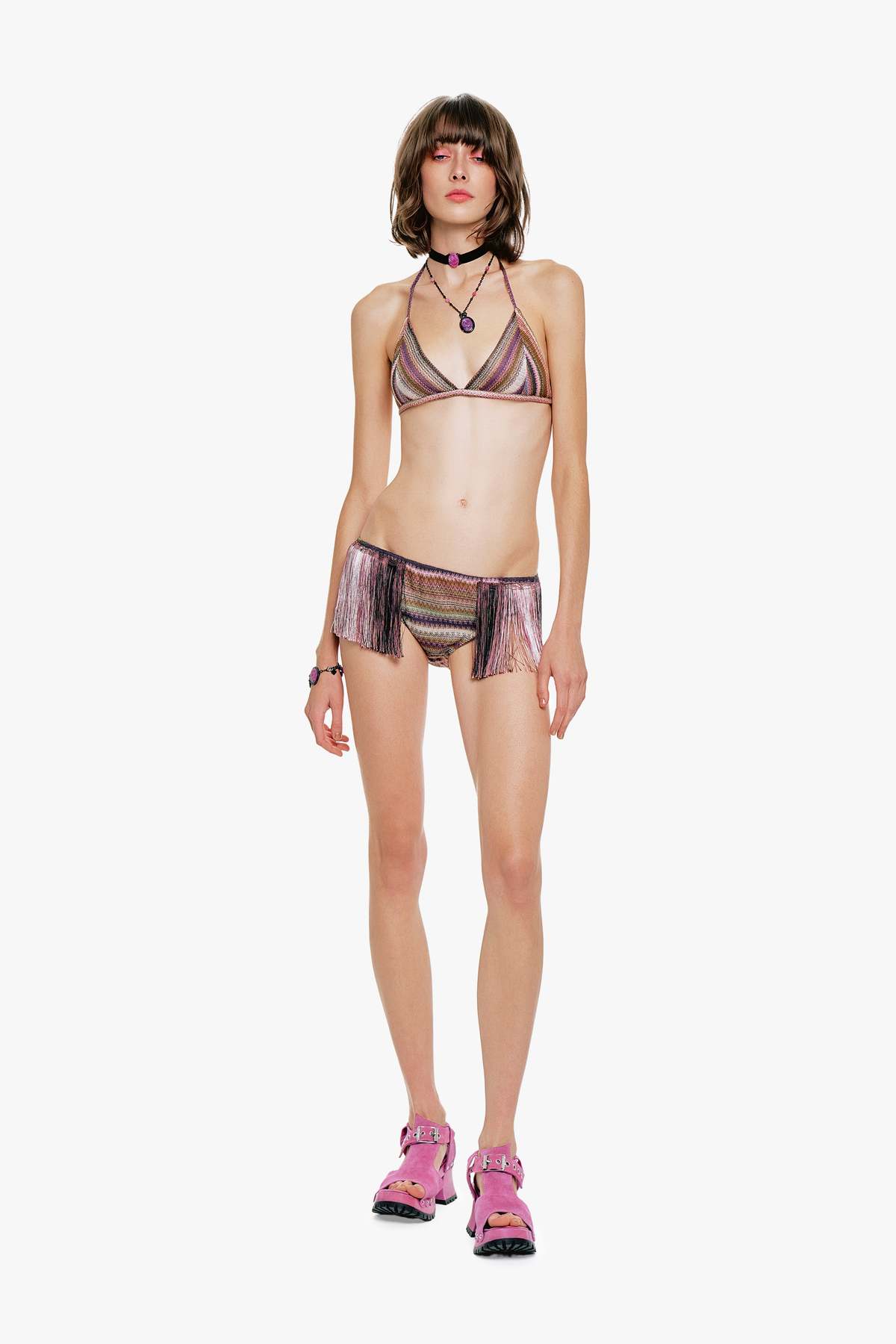 Anna Sui Wavy Chevron Knit Fringe Stripe Bikini Set - Image 1 of 7