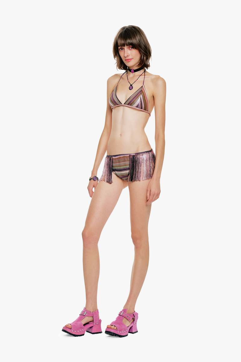 Anna Sui Wavy Chevron Knit Fringe Stripe Bikini Set