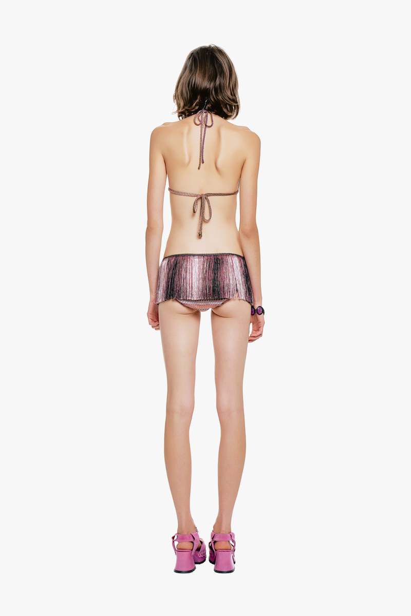 Anna Sui Wavy Chevron Knit Fringe Stripe Bikini Set