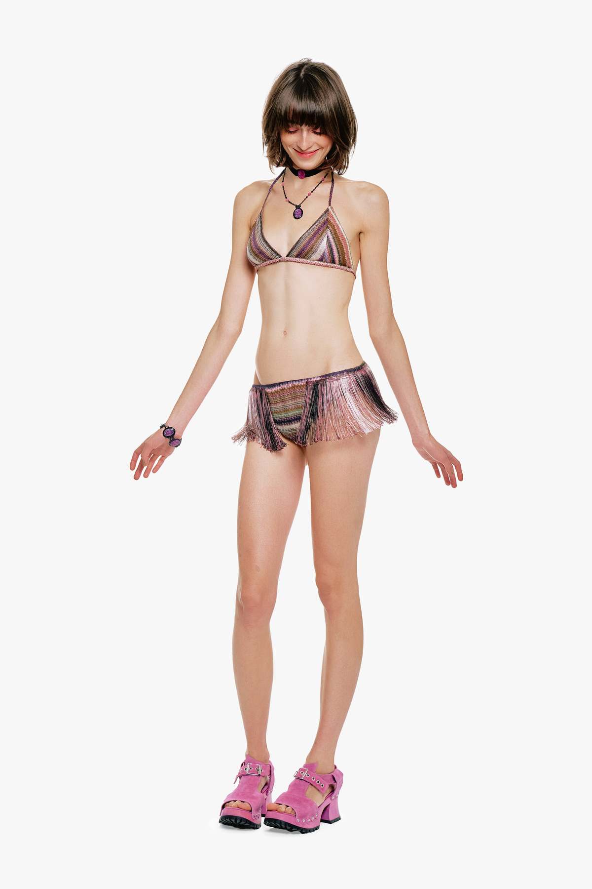 Anna Sui Wavy Chevron Knit Fringe Stripe Bikini Set - Image 5 of 7