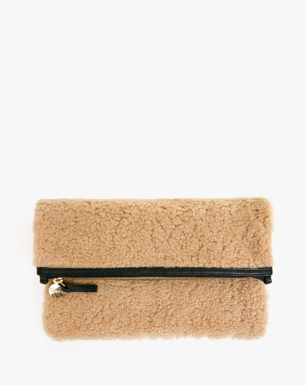 Clare V. Foldover Shearling Clutch