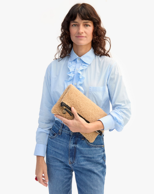 Clare V. Foldover Shearling Clutch