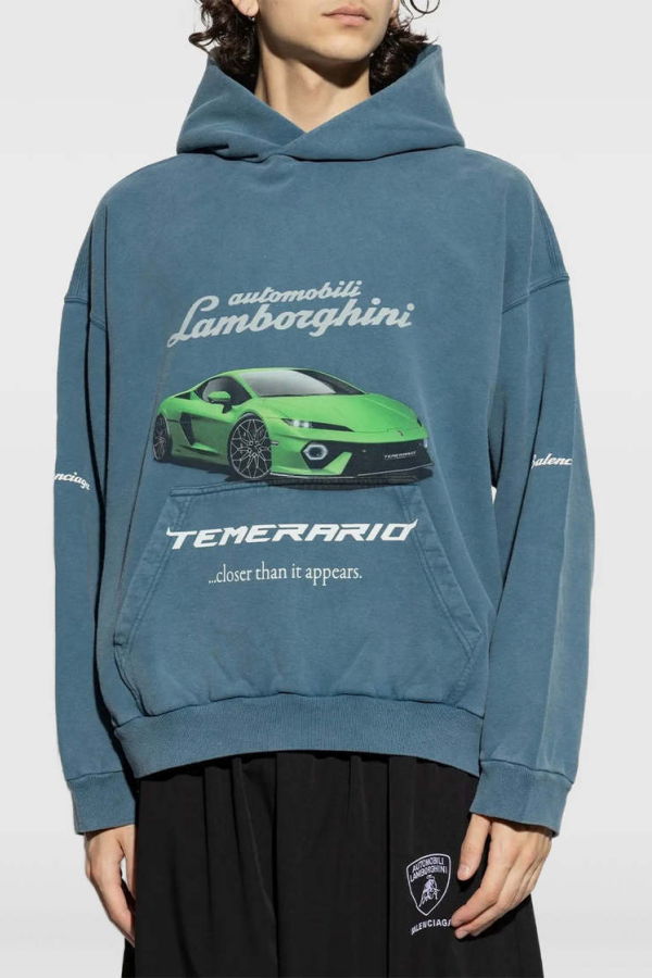 Balenciaga Lambo Medium Fit Hoodie - Dark Blue