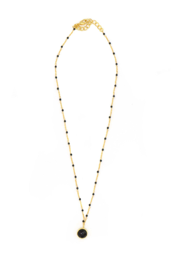Fair Anita Black Beaded Gold Drop Necklace