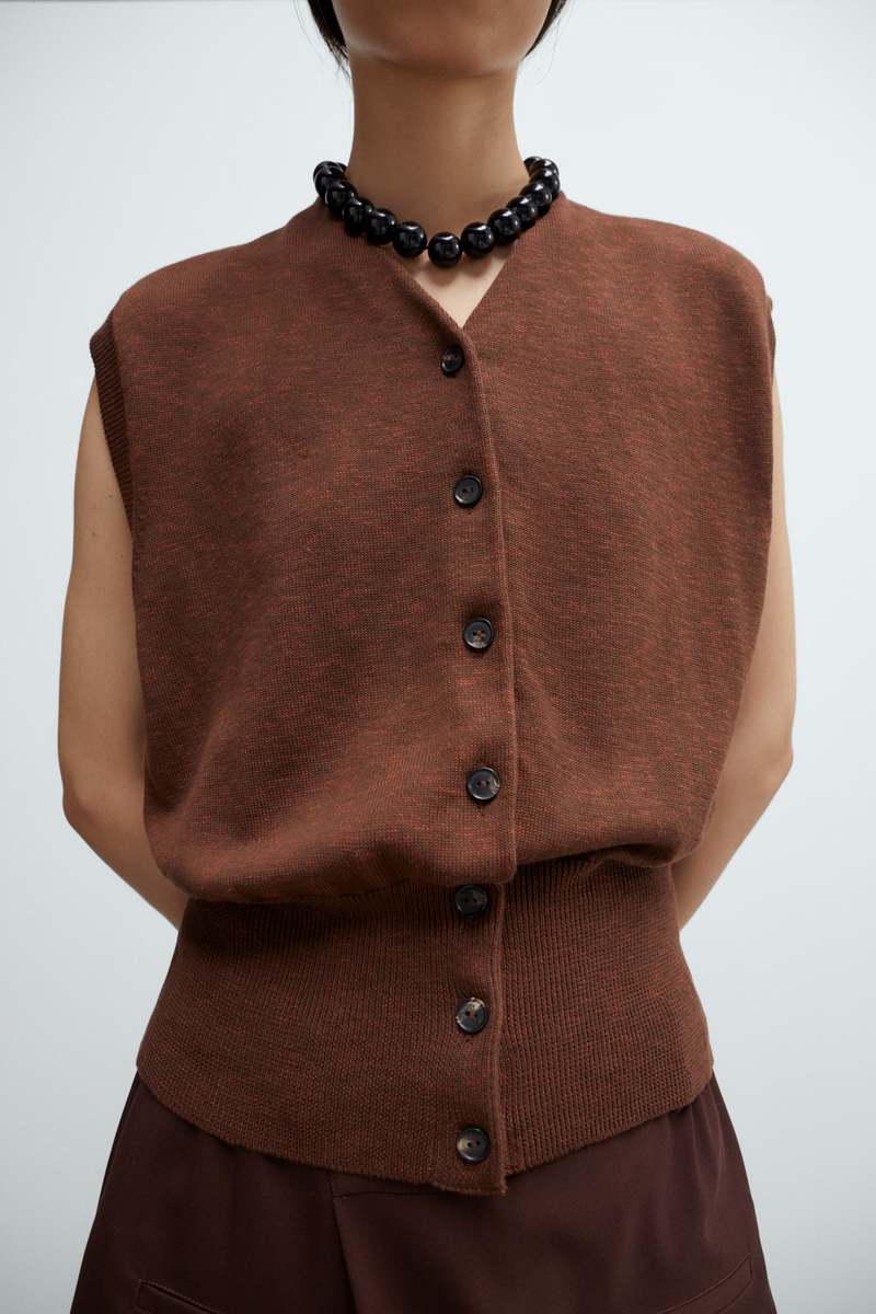 Cordera Flecked Cotton Waistcoat Sweater - Russet