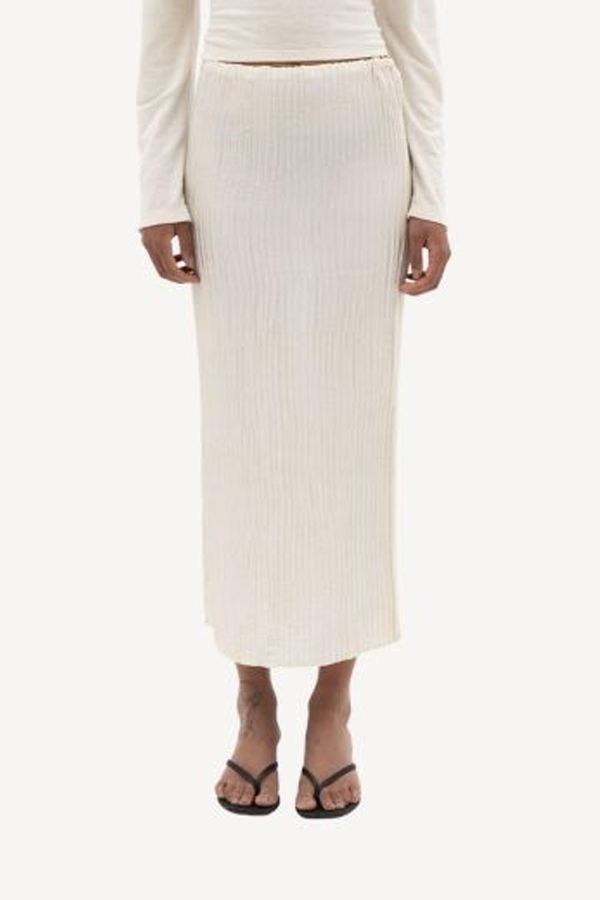 AZUR Plisse Satin Silk Long Skirt