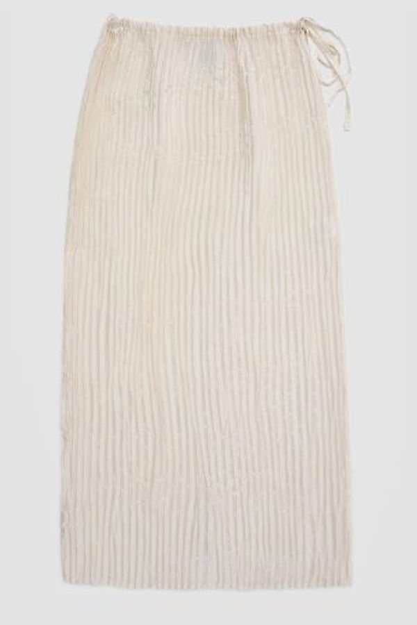 AZUR Plisse Satin Silk Long Skirt