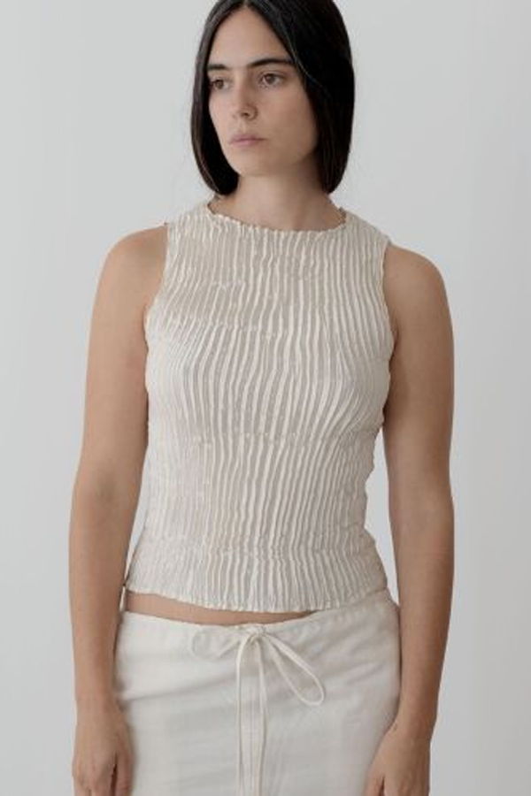 AZUR Plissé Satin Silk Tank Top