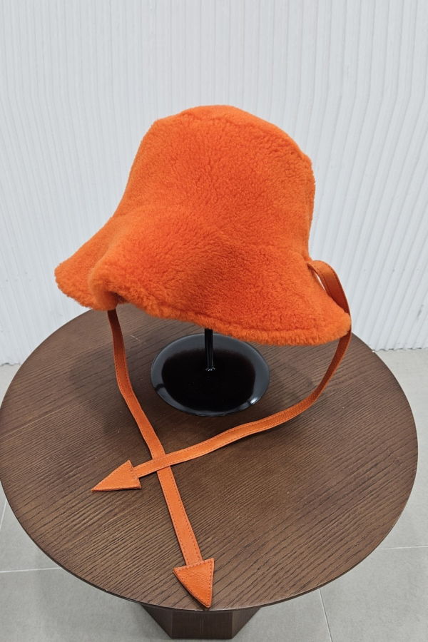 The NKC Store Orange Reversible Lamb Shearling Bucket Hat - Orange