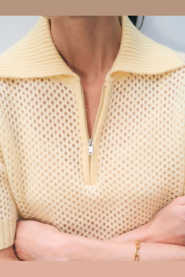 White + Warren Cashmere Mesh Polo Top - Lemonade