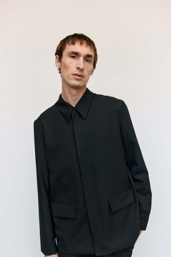 Rier Popeline Wool Fluid Jacket - Black