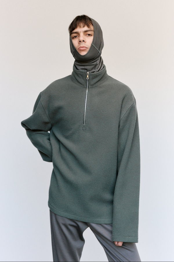 Rier Camoscio Wool Fleece Polo Sweatshirt