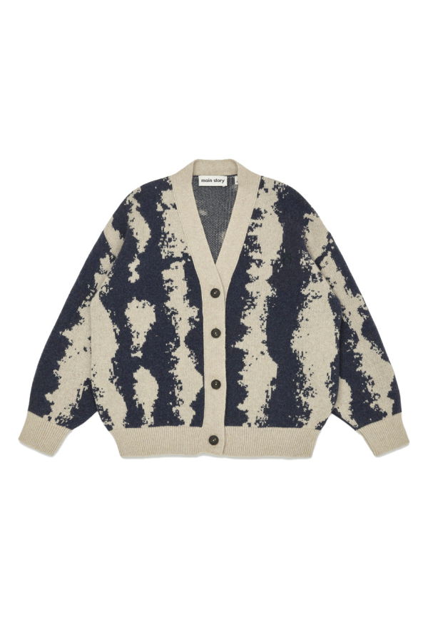 KIDS Main Story Cardigan Sweater - Oat/Navy