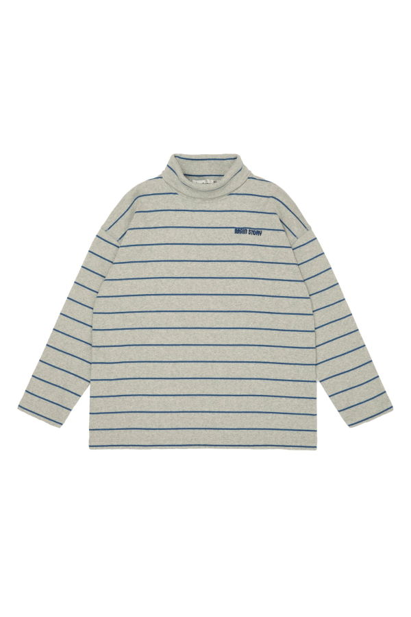 KIDS Main Story Roll Neck Rib Top - Grey Melange Stripe