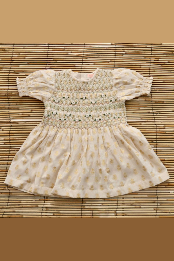 KIDS Bonjour Smock Short Sleeve Blouse - Flowers Lurex