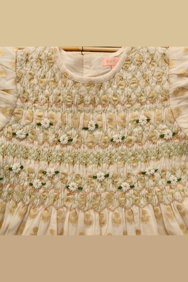 KIDS Bonjour Smock Short Sleeve Blouse - Flowers Lurex