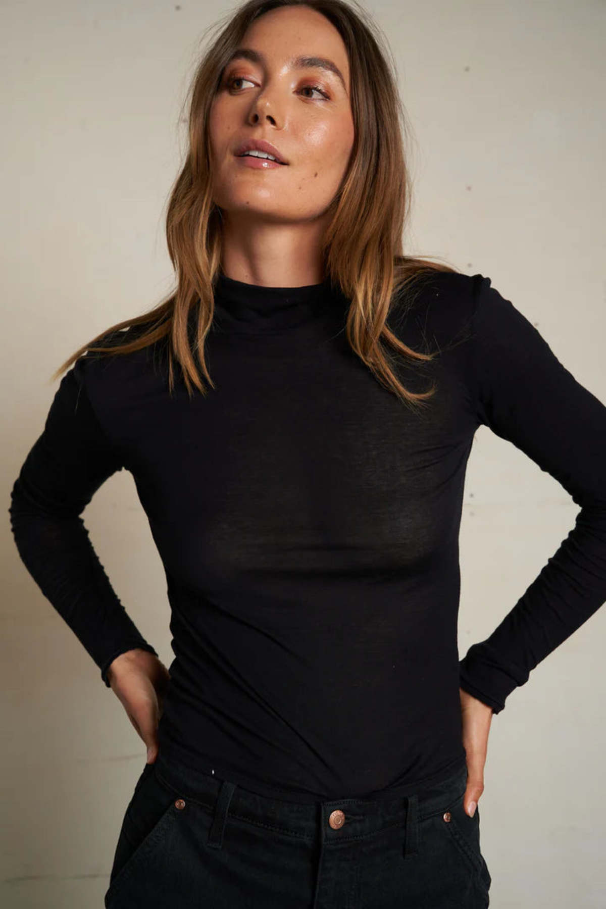 Perfect White Tee Kim Jersey Mock-Neck Top - Image 3 of 10