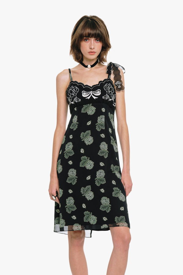Anna Sui Sketch Roses Chiffon Embroidery Slip Dress