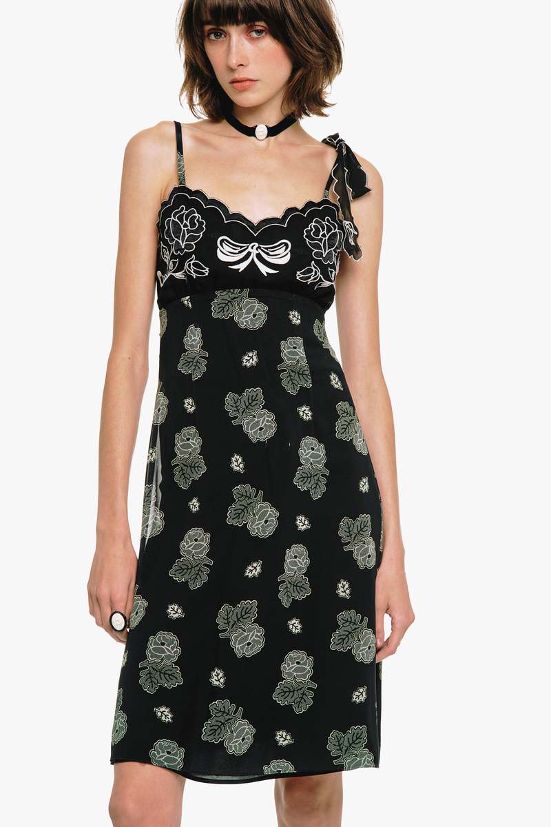 Anna Sui Sketch Roses Chiffon Embroidery Slip Dress
